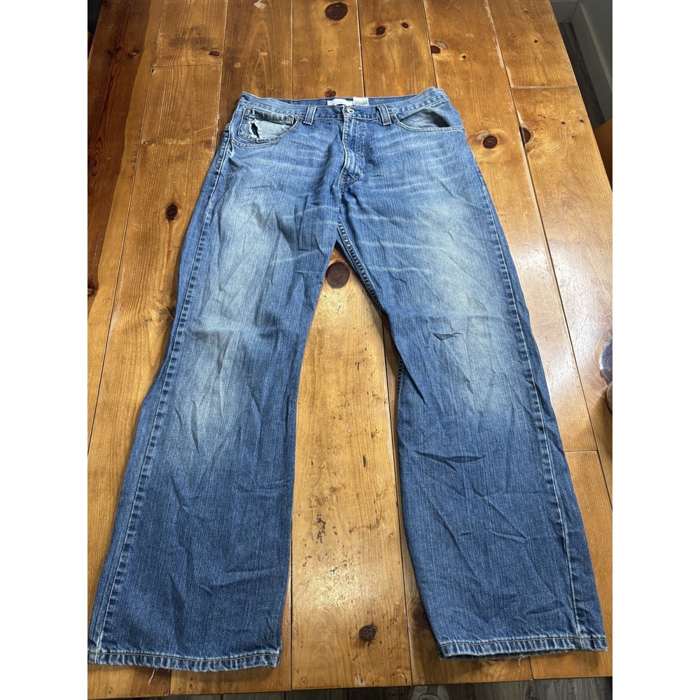 SilverTab Men's W34 L32 True Bootcut Jeans Medium Wash Distressed 100% Cotton